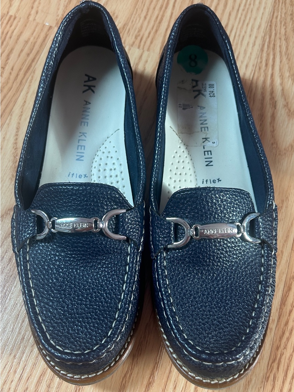 Anne Klein Navy Leather Slip-On Bit Loafers